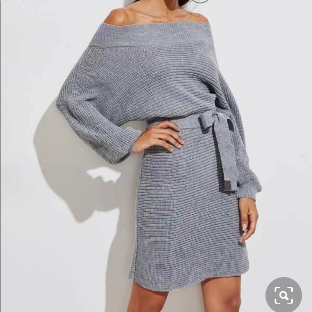self tie off the shoulder sweater dress